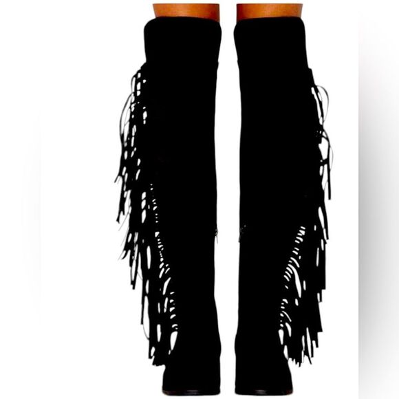 NEW LFL Lust For Life Women's Black SUEDE FRINGED Over Knee Boot Size 6.5 IN BOX - Picture 2 of 7